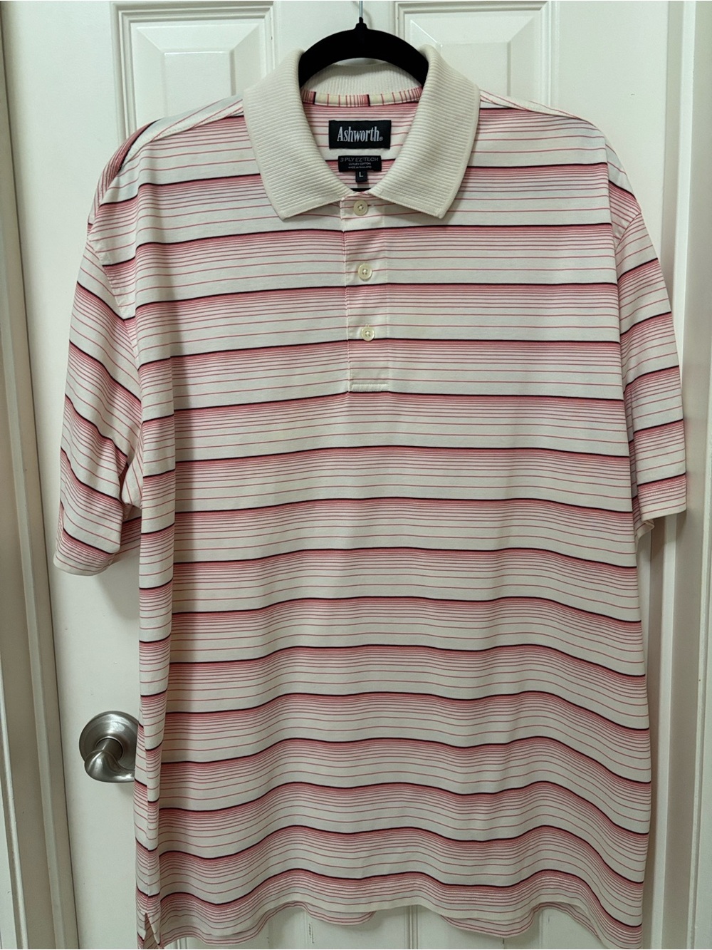 Ashworth Cream and Pink Striped Polo Shirt